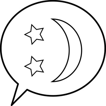 A speech bubble containing a crescent moon and two stars representing a usual night.