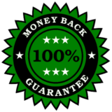 A green and black circular badge with "100% Money Back Guarantee," five white stars, and inspired by the trusted principles of the Goulding System Book by Joane Goulding.
