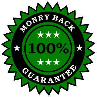 A green and black circular badge with "100% Money Back Guarantee," five white stars, and inspired by the trusted principles of the Goulding System Book by Joane Goulding.