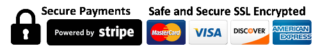 Secure payments banner featuring SSL encryption, credit card logos for MasterCard, Visa, Discover, and American Express, with a "Powered by Stripe" logo—ensuring trust using the Goulding System for ultimate payment protection.